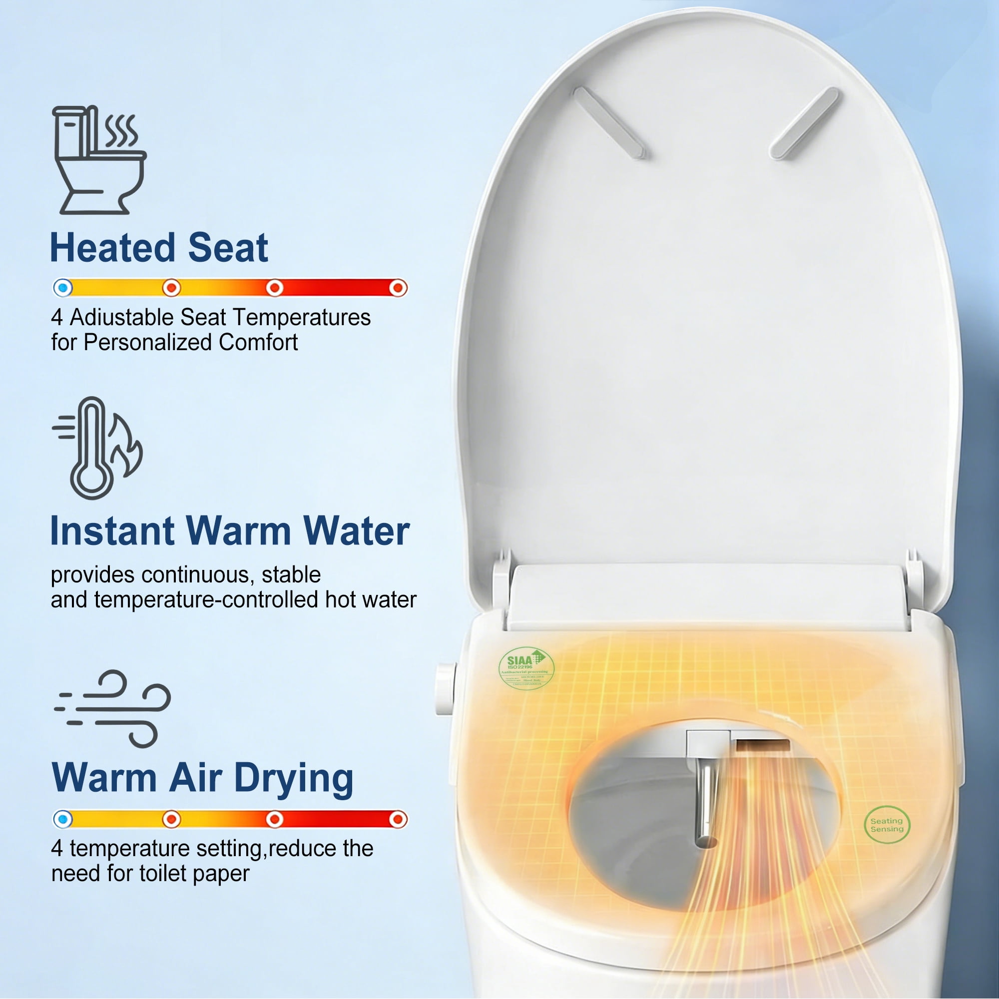 WHALLULTRA Elongated Bidet Toilet Seat with Remote Control, Heated Seat Smart Toilet Seat, Instant Warm Water, Stainless Steel Nozzle, White