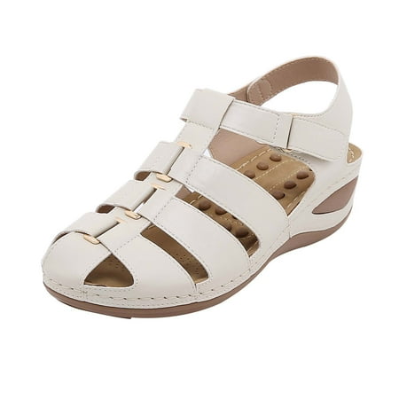 

Closed Toe Sandals for Women Casual Summer 2023 Hollow Out Vintage Beach Wedge Leather Sandal Gladiator Outdoor Orthopedic Shoe