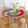thumbnail image 3 of Colorful Rainbow Tie Dye Spiral Pattern Round Fitted Tablecloth with Elastic Edge,Dining Table Cover Waterproof,Outdoor Round Tablecloth for Camping,Dining,Indoor and Outdoor, 3 of 7