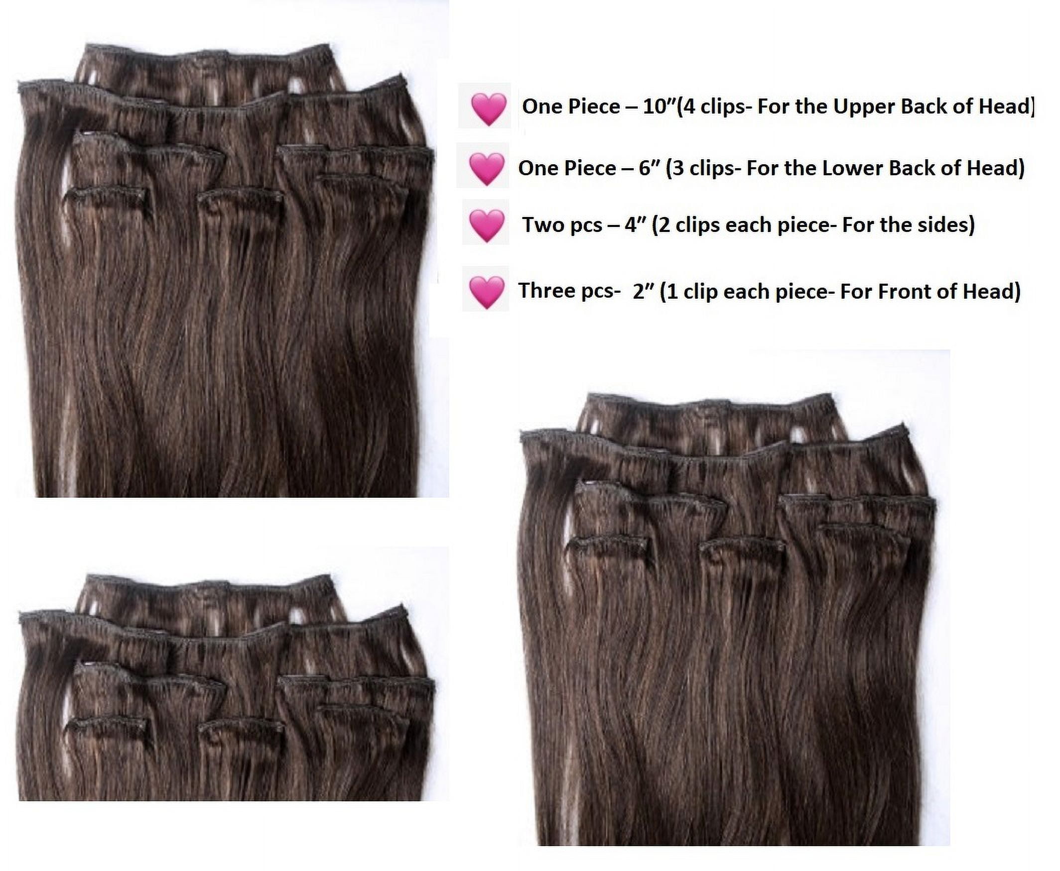 18″ 100% Clip in Human Hair Extensions 7Pcs,14 clips #2 Darkest Brown