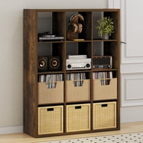 Furinno CUBICLE Vintage Vinyl Record Media Storage Organizer 12-Cube Amber Pine