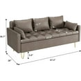 thumbnail image 3 of GAOMON Faux Leather 3-Seater Sofa with Lift-Up Storage, Hand-Stitched Cushion, and Gold Metal Legs – Elegant Modern Couch for Living Room, Office, or Apartment, Dark Brown, 3 of 7