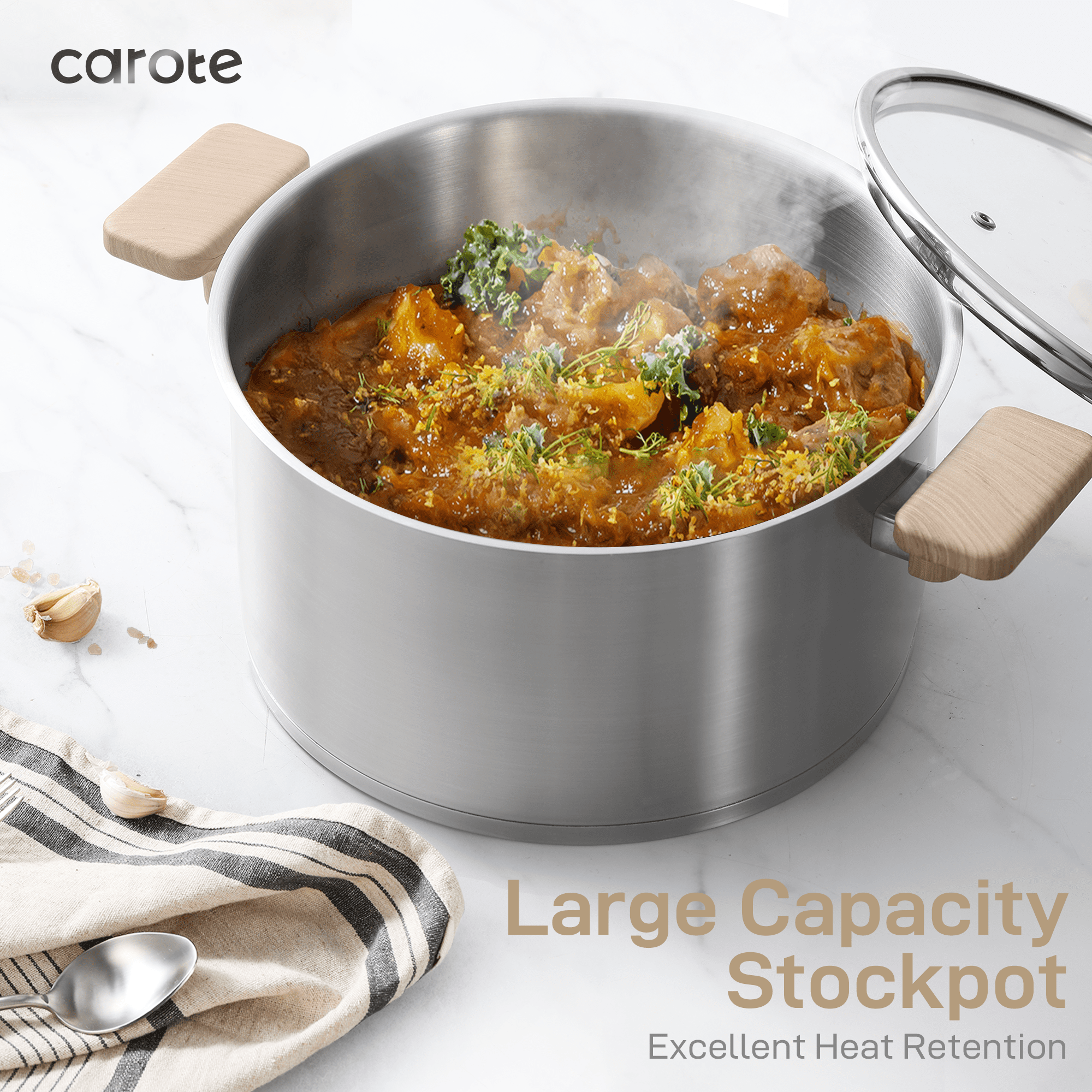 Carote 7-Piece Stainless Steel Cookware Set, Induction Pots and Pans for Home, RV, and Camping