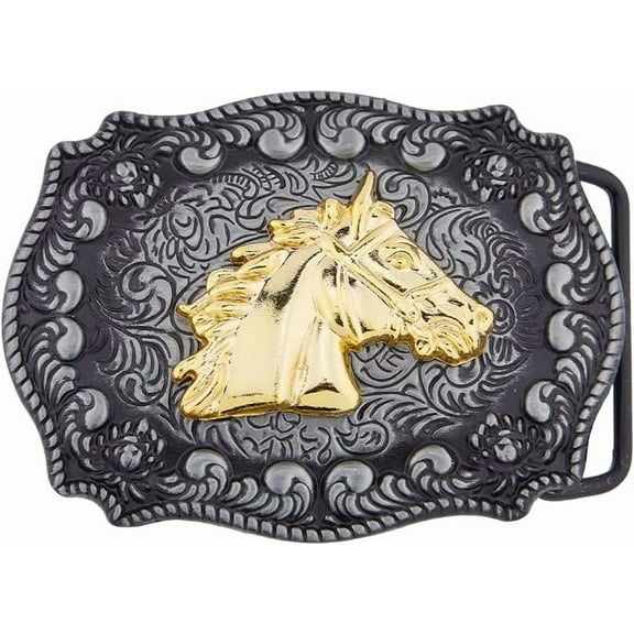 Horse Belt Buckles Western Cowboy Belt Buckle Gunmetal Vintage Alloy Belt Buckle Gold Horse Pattern Floral Engraved Christmas for Women Men
