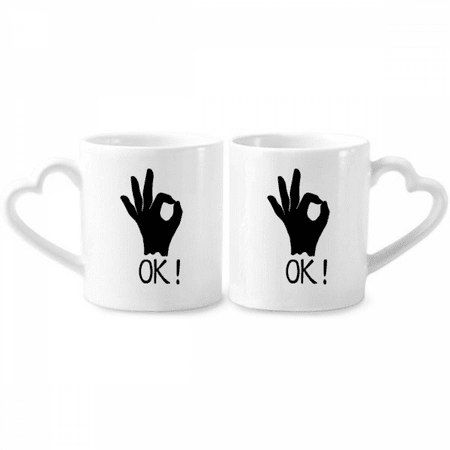 

OK Outline Personalized Gesture Couple Porcelain Mug Set Cerac Lover Cup Heart Handle