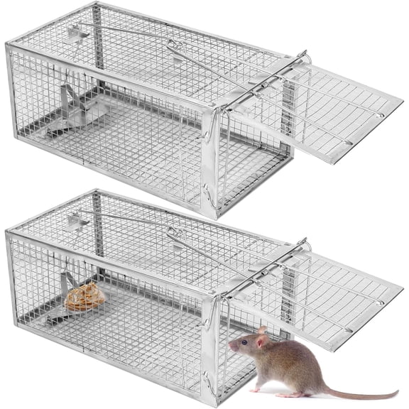 Live Mouse Rat Cage Traps Catch and Release for Indoor Outdoor@, Small Animals Traps, Easy to use, 2-Pack Humane Rat Traps (10.6"x 5.5"x 4.5")#!
