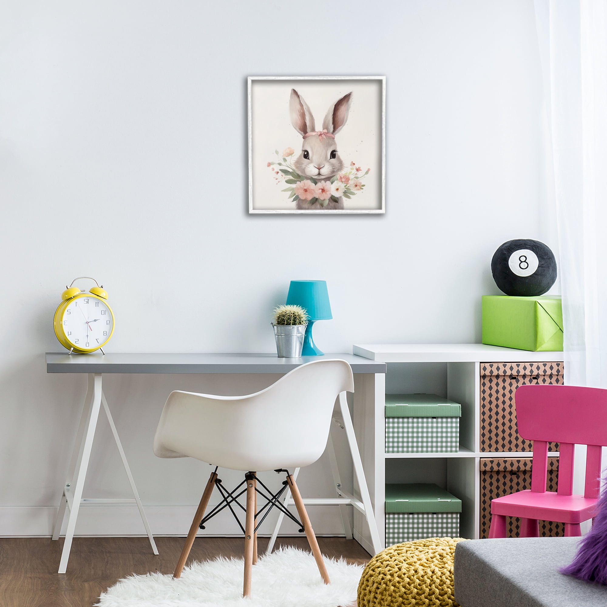 Stupell Industries Charming Bunny in Floral Wreath White Framed Giclee Art, design by Lazar Studio