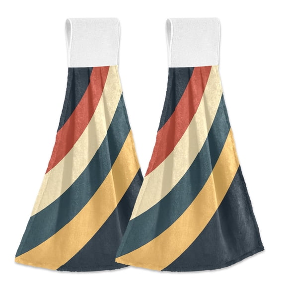 Yayeee Kitchen Hanging Hand Towels Set of 2 with Loop Bathroom Absorbent Tie Towel, Beige Stripes