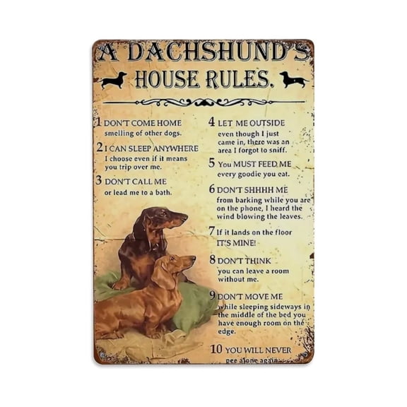 Dachshund House Rules Tin Sign Vintage Metal Poster Living Room Bar Man Cave Home Wall Art Decor 8x12inch