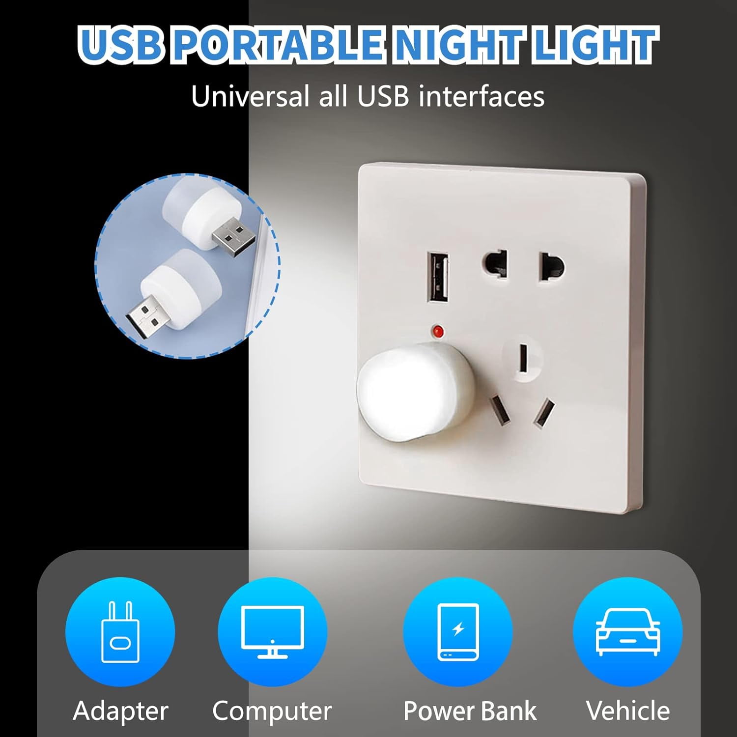 LINLIN 9Pcs Mini USB Night Lights Portable Bedside LED Plug in Bulbs Night Lights USB Plug in LED Toilet Bedroom Lights for Baby Sleep Bathroom Car Nursery Kitchen Lamps USB Reading Lights