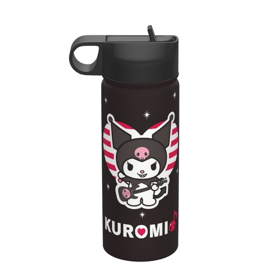 Kuromi Insulated Stainless Steel Wide Mouth Water Bottle With Flex Straw Lid For Kids Sports School And Travel 18oz Cute Thermos Reusable Leak Proof