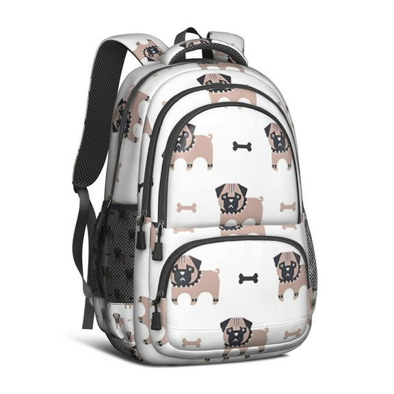 Cartoon Pug Dog Backpack for School,Cute School Bag,Schoolbag with Adjustable Shoulder Straps & Padded Back,16.9 Inch