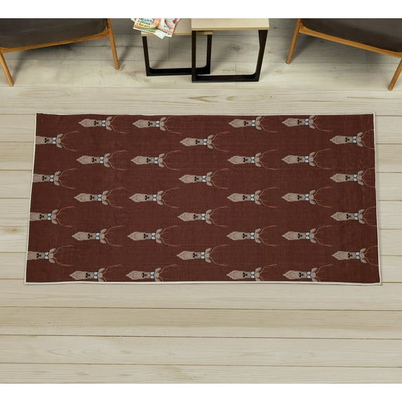 Deer Decorative Rug, Hipster Inspired Antlers Glasses Mustaches Funny Animal Pattern Woodland Vintage, Quality Carpet for Bedroom Dorm and Living Room, 6 Sizes, Dark Rosewood, by Ambesonne