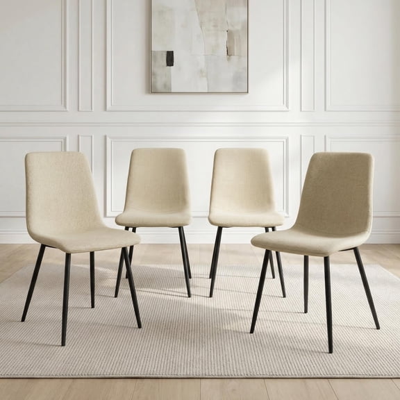 CasaGlajore Modern Dining Chair Set of 4, Upholstered Linen Fabric Seats with Sturdy Metal Legs, Stylish & Comfortable for Kitchen or Dining Room
