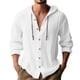 thumbnail image 1 of Camisa de lino con botones y capucha para hombre: manga larga, lengüetas para remangar, botones de madera, ropa de playa/casual, tallas S-XXXL, 1 of 8