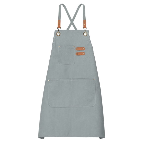 Uxcell Canvas Chef Aprons 75x68cm Adjustable Strap Waterproof Cross Back Kitchen Cooking Apron with 3 Pockets Light Blue