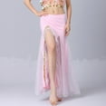 thumbnail image 2 of MOJOGO Women's Belly Dance Skirt High Waiste Sequin Mesh Maxi Skirt Carnival Festival Dress Side Split Performance Skirts Pink Free Size, 2 of 6