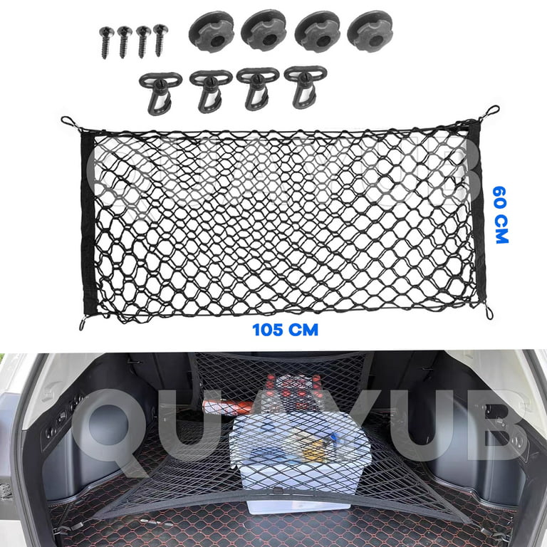Car Rear Cargo Net (35.4x15.8), Envelope Style Elastic Trunk Net  Organizer Heavy Duty Stretchable Nylon Storage Net Mesh with Hooks for Car,  SUV