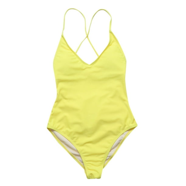 Gibobby Trajes de Bano Mujer Completo Traje de bano de una pieza de bikini de playa push up de mono de color solido para mujer Amarillo G Walmart en linea
