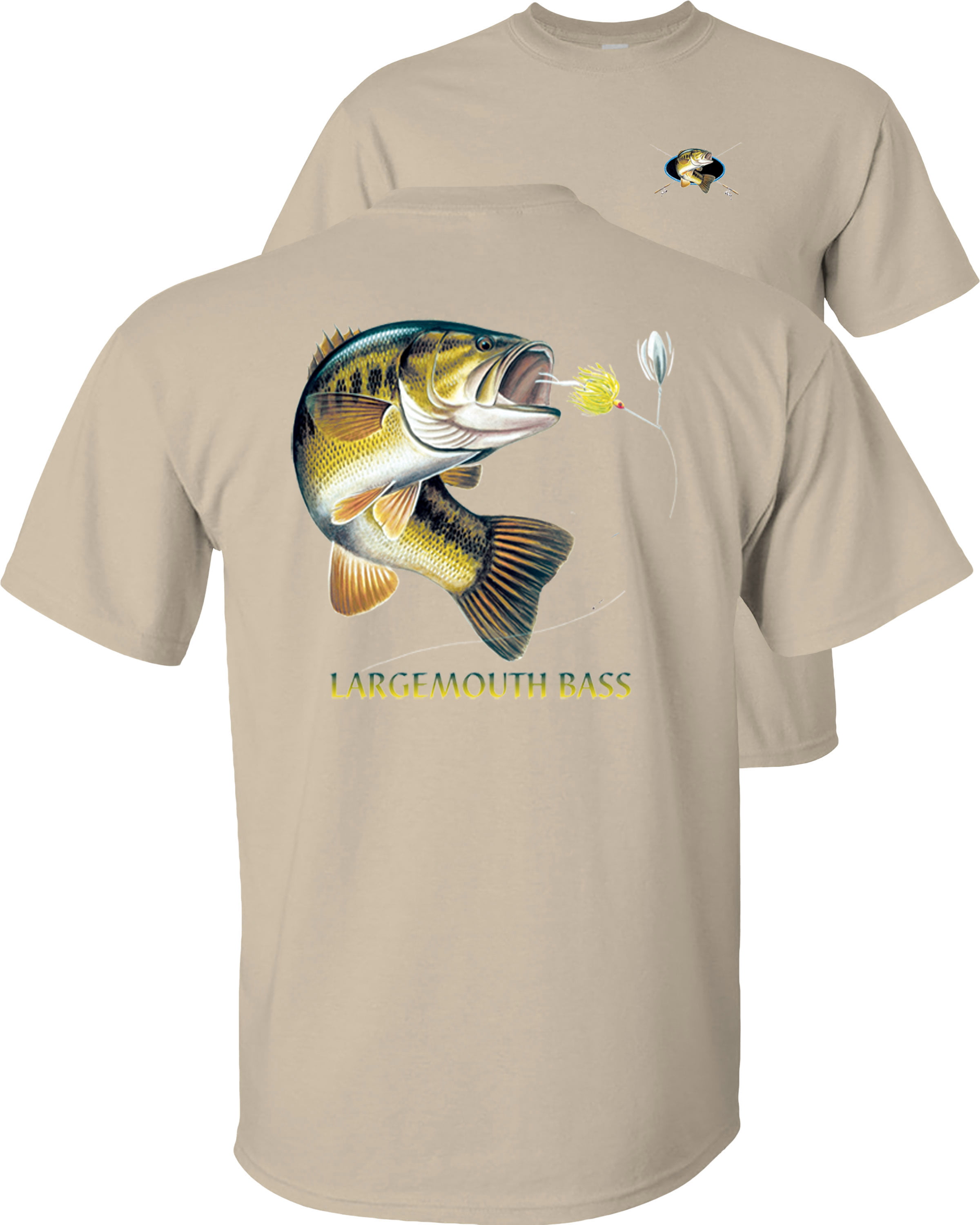 Fair Game Largemouth Bass T-Shirt, combination profile, Fishing Graphic Tee-Sand-L  