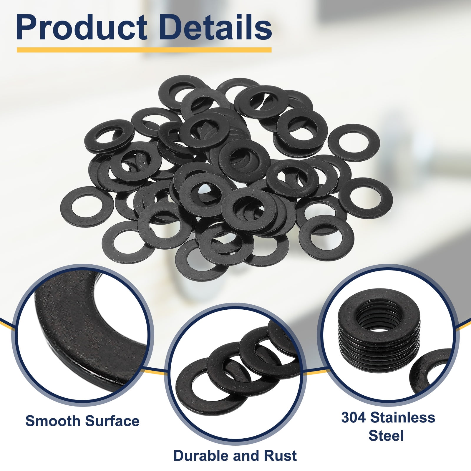 60 Pcs Flat Washer for Screws, Stainless Steel Washers 12mm ID x 24mm OD x 1.5mm Thick for Bolts, Factories Repair, Kitchens, Shops, Black