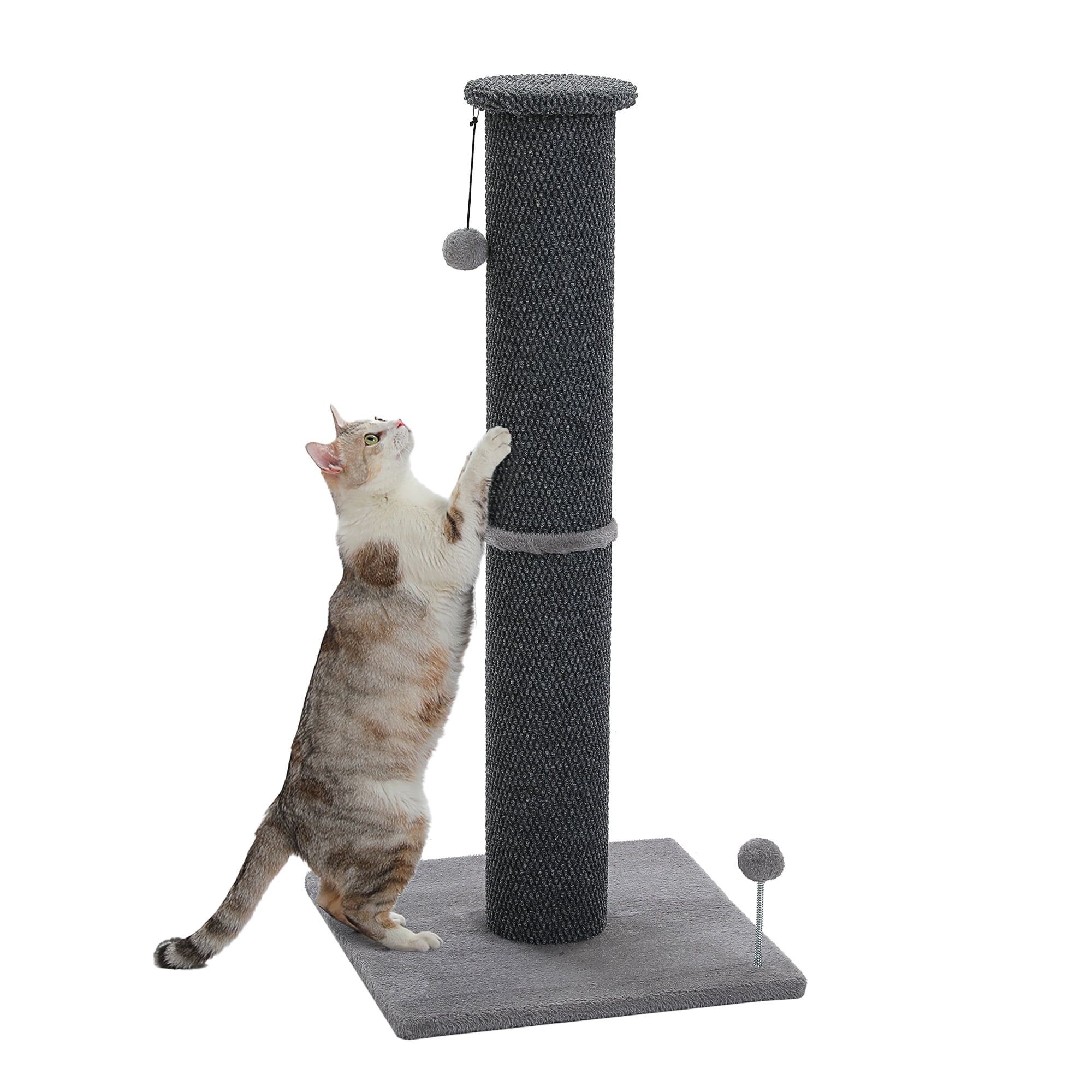 PAWZ Road 40" Tall Large Cat Scratching Post - Durable Polyester Fabric, Wide Stable Base, Dark Gray