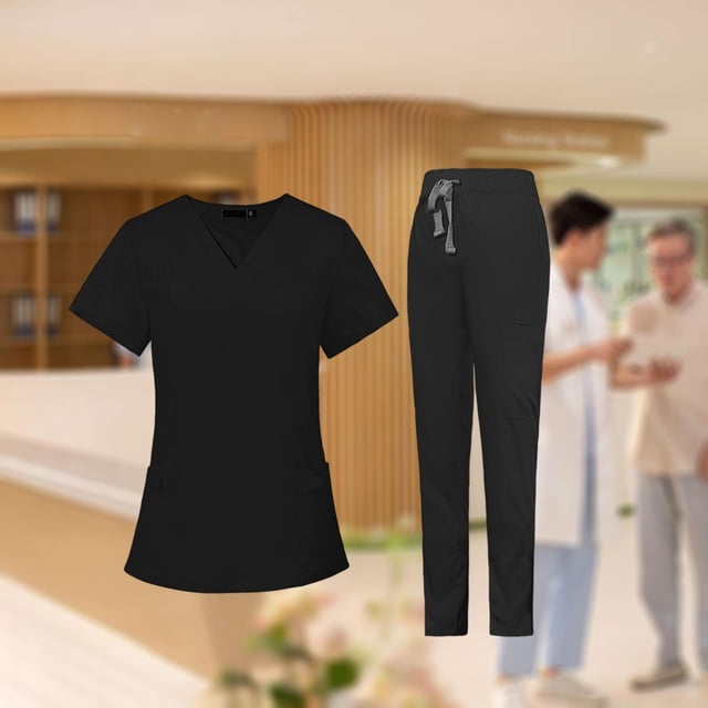 Conjunto exfoliante Salvador de enfermería femenino con bolsillos Negro L