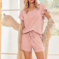 thumbnail image 5 of Pajamas for Women Two Piece Pj Shorts Summer Lounge Set Pleated V-Neck Loose Top Loungewear Sets, 5 of 9