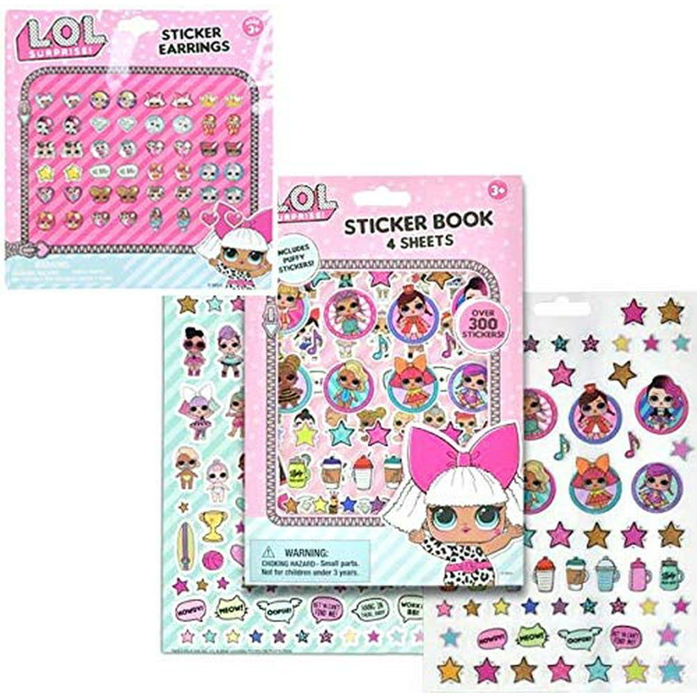 Pink Lol Dolls Sticker Set Earring Stickers (24 Pairs) & Stickers Book