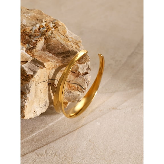 Waterproof 14K Yellow Gold Wide Cuff Bracelet Adjustable Bangle Jewelry Fashion Texture Temperament Bijoux