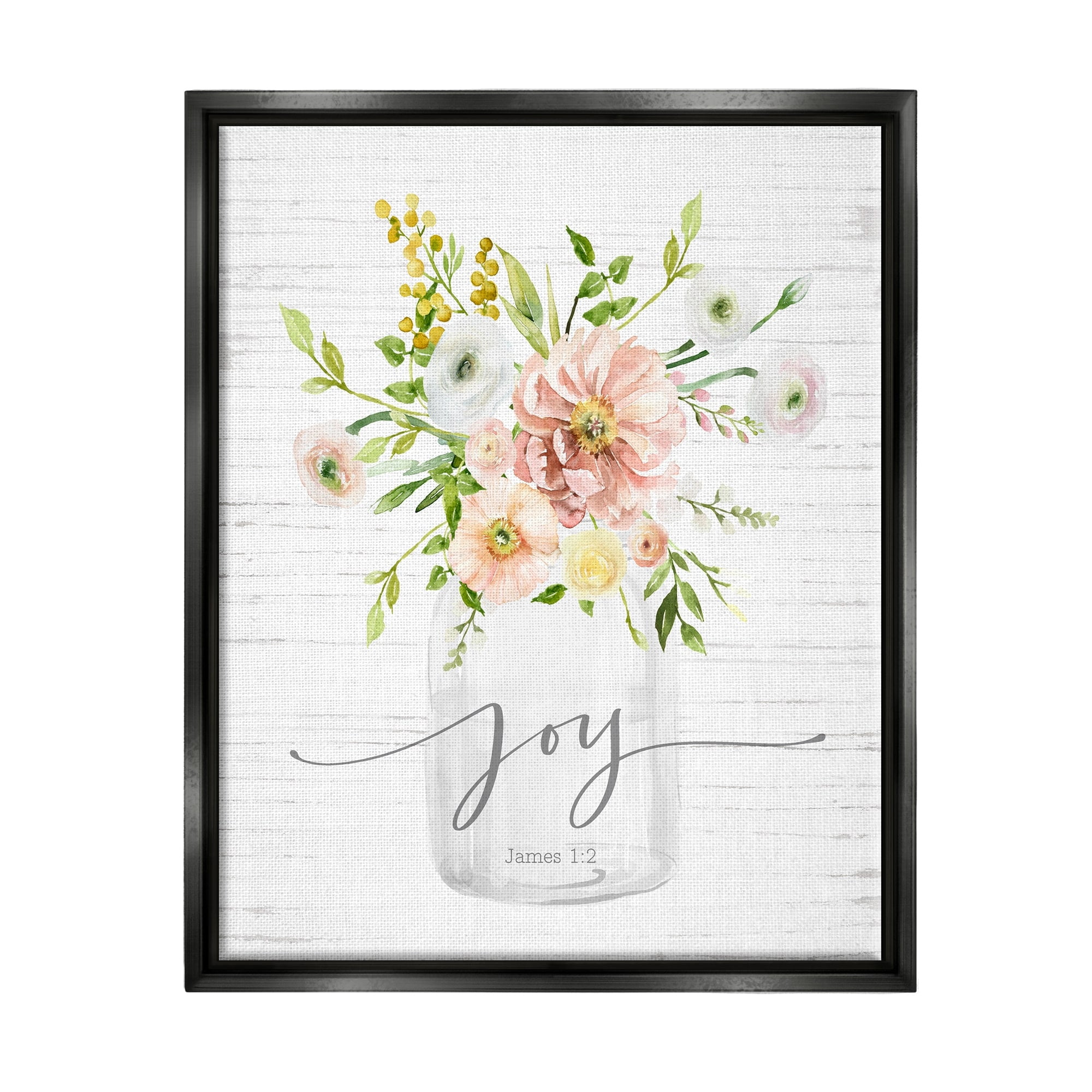 Stupell Industries Country Bouquet Floral Arrangement Religious Joy Script Graphic Art Metallic Gold Floating Framed Canvas Print Wall Art, Design by Lettered and Lined