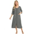 thumbnail image 2 of Eternatastic Womens Zipper Robe 3/4 Sleeves Loungewear Dress Full Length Sleepwear Pockets Housecoat Nightgown Long Bathrobe, 2 of 7