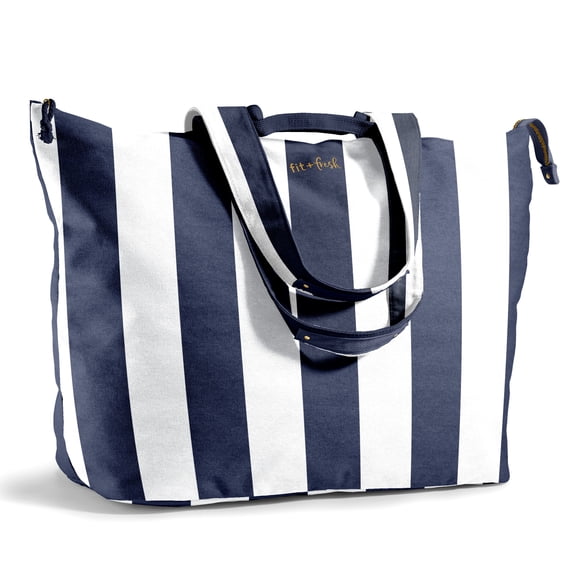 Fit   Fresh All The Things XL Tote Bag, Travel & Overnight Bag, Navy Stripe