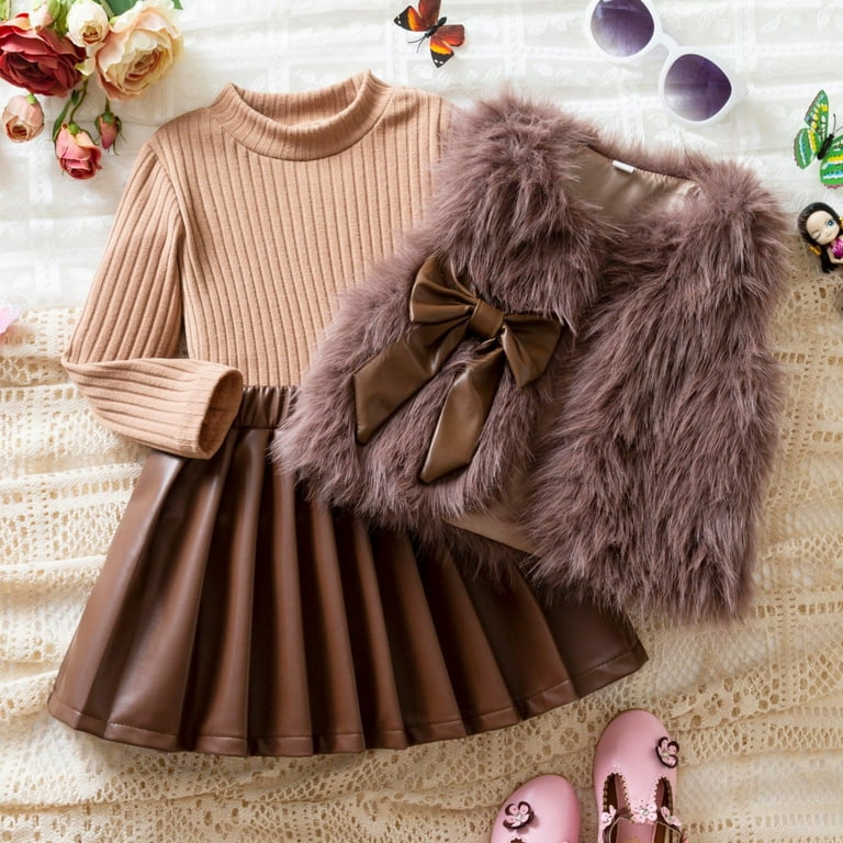 long sleeve dress with fur vest Faux Fur Vest + Cable Knit Dress