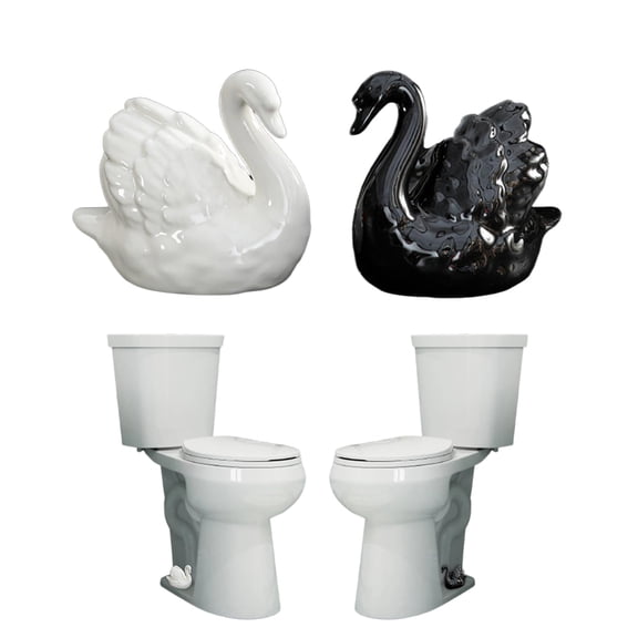 Swan Toilet Bolt Covers Decorative - 2 Pack Ceramic Screw Cover Caps for Bottom of Toilet, Universal Fit Bathroom Decor, Up to 1-3/16" High
