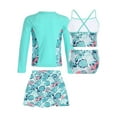thumbnail image 2 of YONGHS Girls 4 Pieces Swimsuits Rash Guard Swim Set Shirt Crop Top Briefs Shorts Swimwear Bathing Suit Lake Green 16, 2 of 5