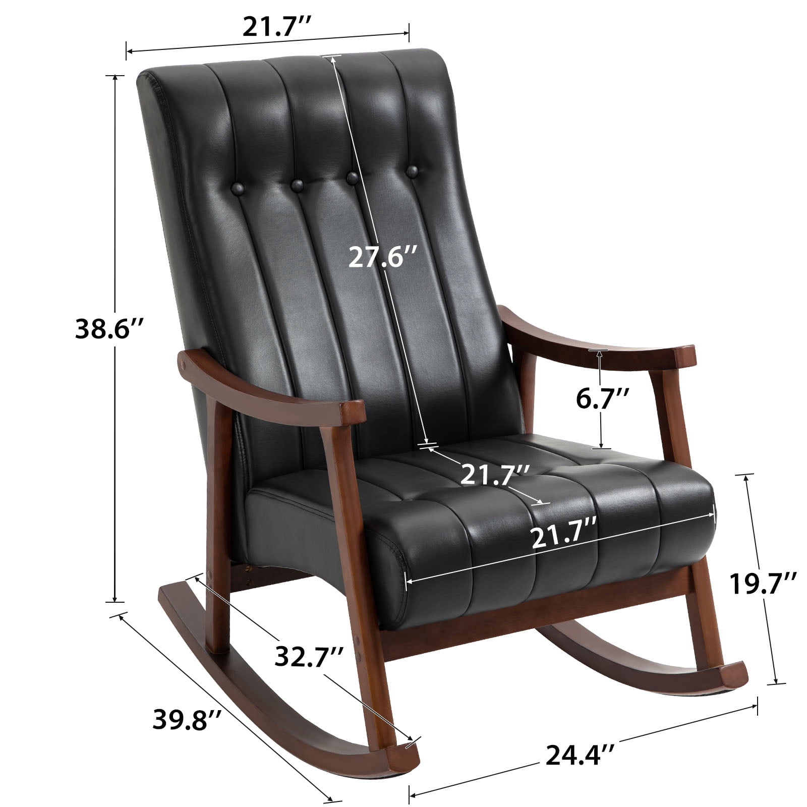 AVAWING Upholstered Rocking Chair, Modern High Back Armchair, Adult Single Sofa, Old Man Chair, Black