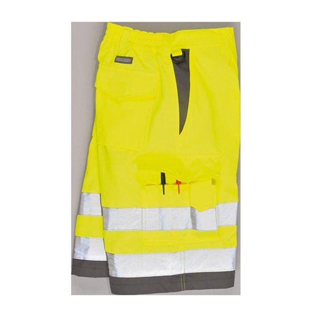 E043 Très Grand Short en Coton Poly Haute Visibilité&44; Jaune & Gris