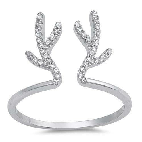 HeartsAndYou 1ct Round Cut Moissanite Deer Antler Horns Stylish Party Ring 18k White Gold Over Silver