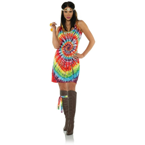 Women's Groovy 60s Tye Dye Hippie Mini Dress Costume X-Small 0-2