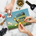thumbnail image 4 of Cartoon Cutting Board, Yellow Bus Full of Passengers and Luggage Driving in Meadows Warm Spring Day, Decorative Tempered Glass Cutting and Serving Board, Small Size, Multicolor, by Ambesonne, 4 of 5