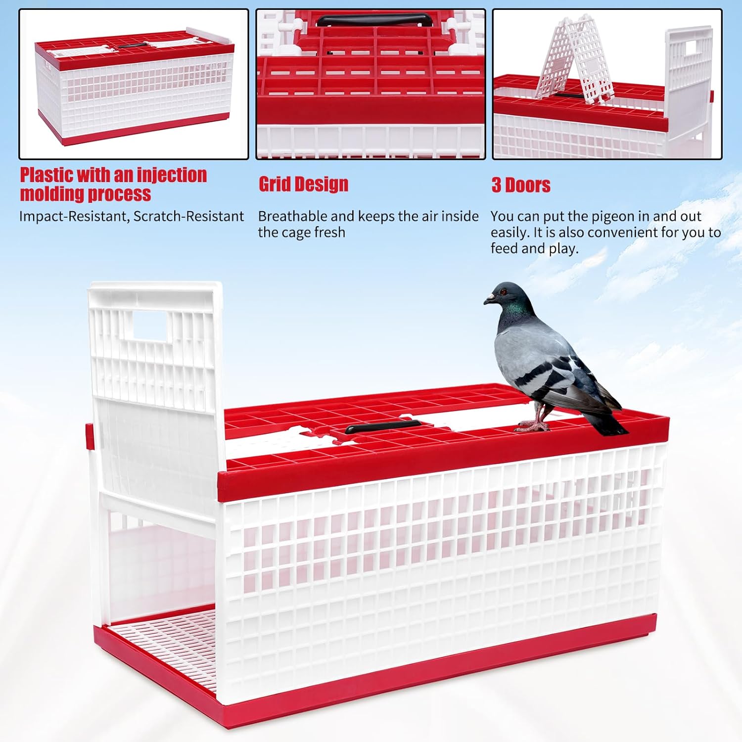 Racing Pigeon Carrier Box, Bird Training Basket Folding Pigeon Training Release Cage with 2 Side Doors + 2 Top Department