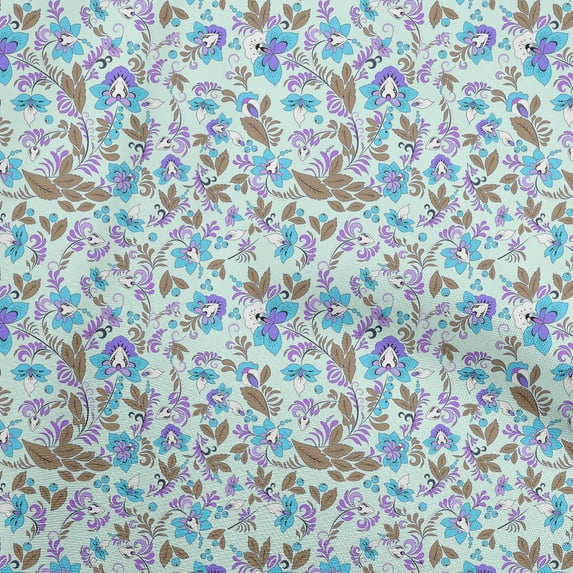 oneOone Polyester Spandex Light Blue Fabric Floral Diy Clothing Quilting Fabric Print Fabric By Yard 56 Inch Wide