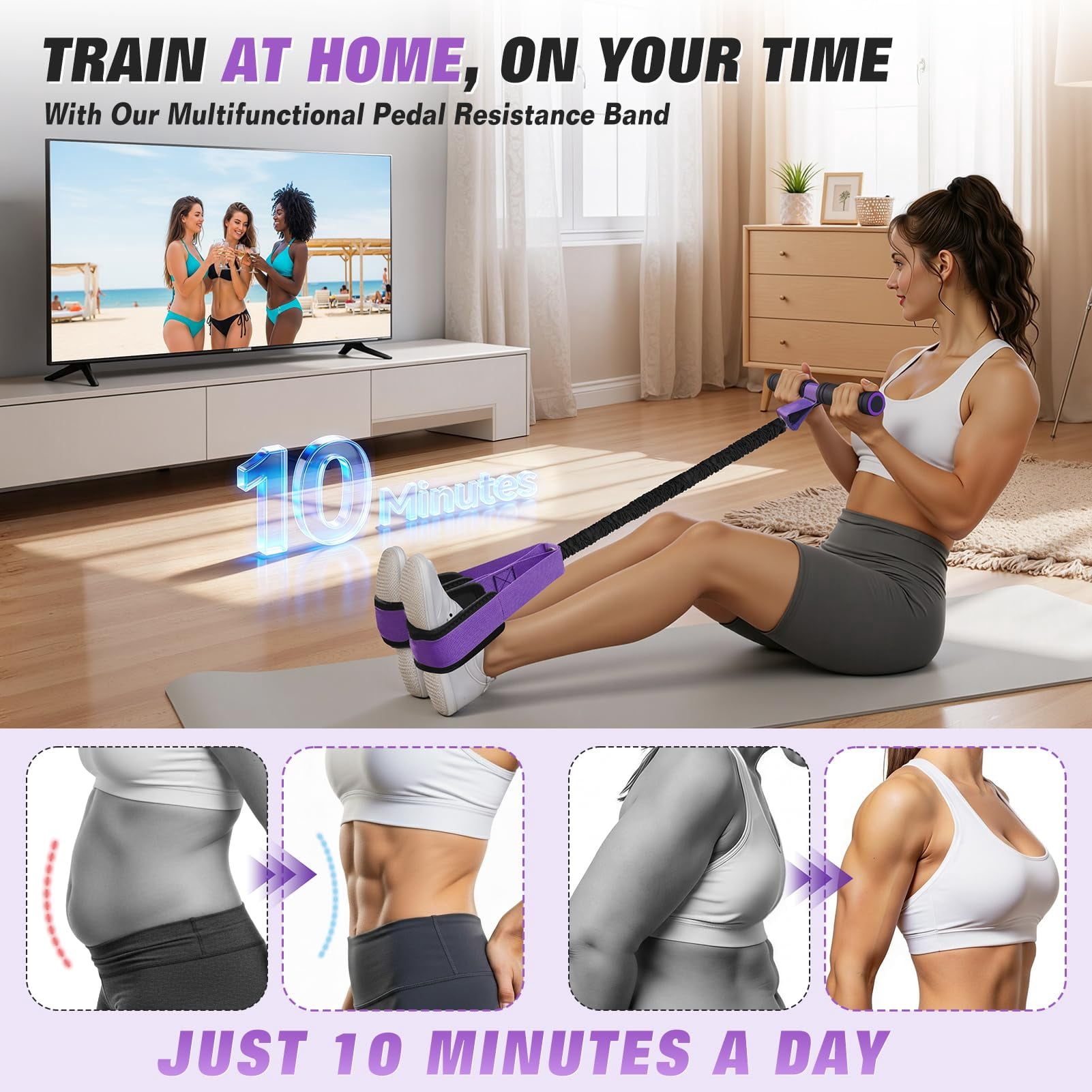 Upgraded Pedal Resistance Band with Handles, Foot Pedal Resistance Bands for Women, Core Abs Leg Training, Exercise Bands for Full Body Workout, Home Gym Equipment, Pilates & Physical Therapy