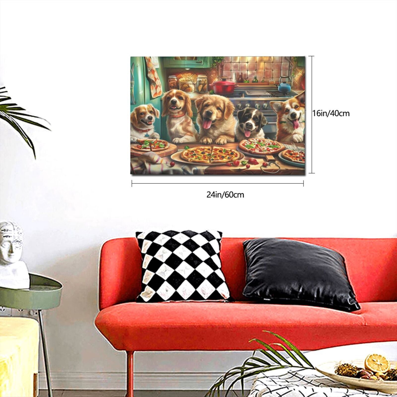 16x24 inch Paintings On Canvas Dogs Eat Pizza Picture,Funny Pizzeria Decor Accessory,Family Kitchen,Man Cave,Lounge,Bar Wall Decor Art Prints,Classic Dogs Eat Pizza Hanging Picture Decor Gift