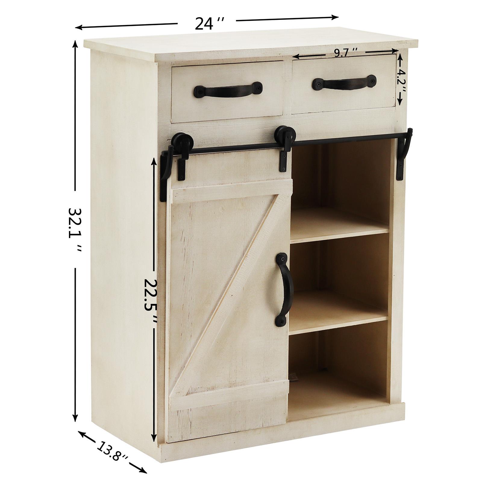 Zimtown Wood Accent Chest Sideboard Cabinet Entryway Table Retro Style with Farmhouse Single Barn Door, 2 Drawers White - image 2 of 10