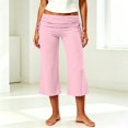 thumbnail image 2 of Fold Over Capri Pants for Women Low Rise Wide Leg Yoga Capris Summer Cute Going Out Flowy Cropped Gaucho Pants Pink XXL, 2 of 7