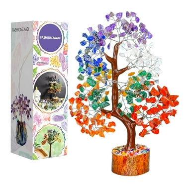 7 Chakra Crystal Money Tree for Positive Energy Home & Office Decor Gemstone Gift 10-12 Inch