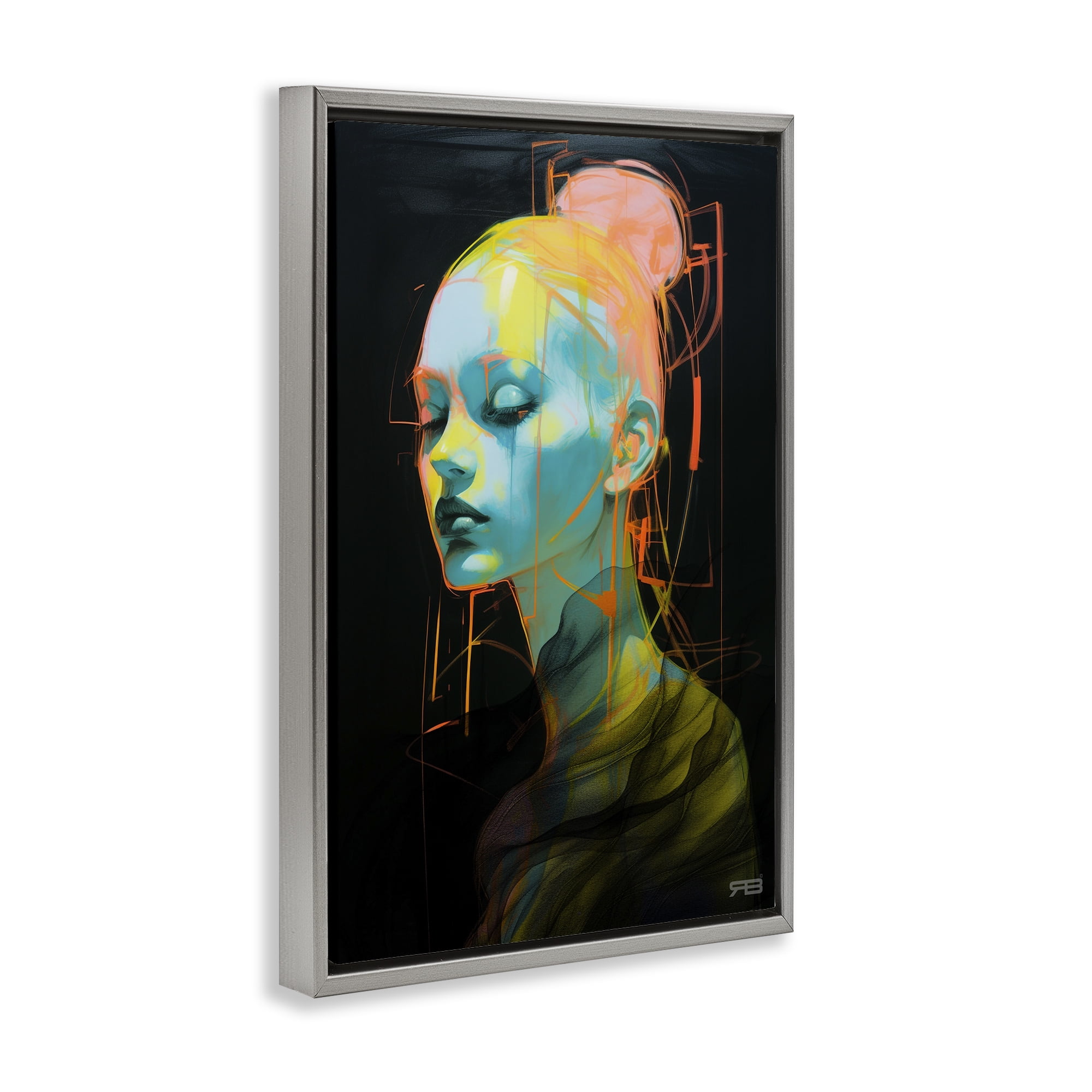 Stupell Industries Bold Modern Visage Novelty Painting Gray Floater Framed Art Print Wall Art, 21 x 31