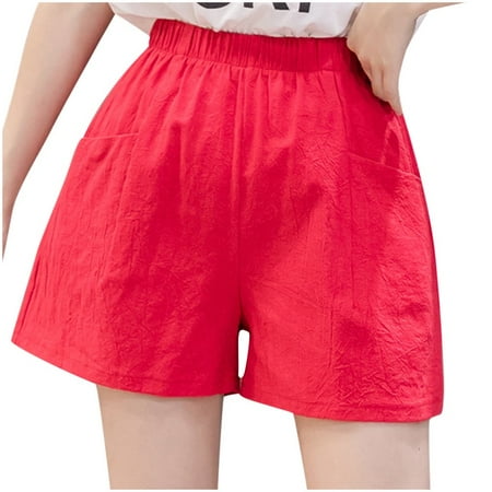 LEEYNEER Womens 5 Casual Jersey Cotton Shorts Lounge Yoga Pajama Walking Shorts with Pockets Activewear Hot Pants Casual Shorts Yellow L